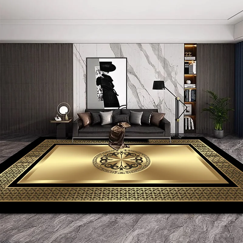 Luxurious European Style Carpet for Living Room Fashion Gold Decoration Home Large Area Rugs Washable Bedroom Decor Mat Bedside