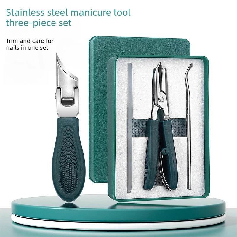 Grenzüberschreitendes Präzisions-Nagelknipser-Set (3-teilig) mit Nagelfeile und Reiniger, verpackt, Maniküre-Werkzeuge, feine Spitze, gebogene Klinge, Kit