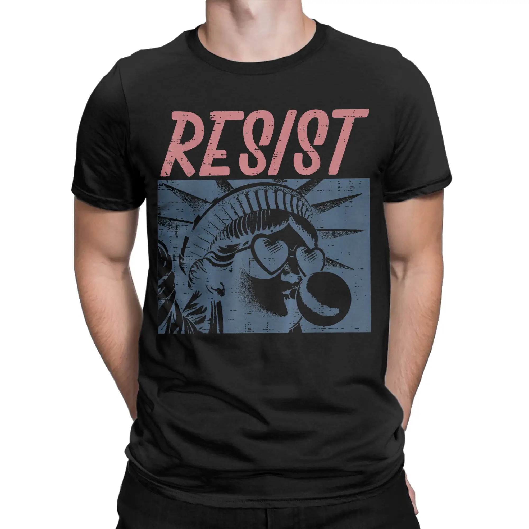 Vintage T-Shirt Resist Statue Liberty Bubblegum Protest Equality T Shirts  Hip Hop Tshirt for Men's Summer Short Sleeve Clothing