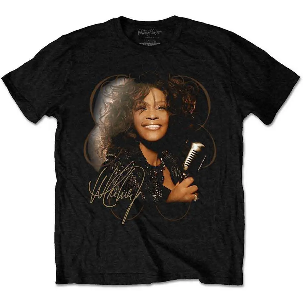 Whitney Houston Unisex T-Shirt: Vintage Mic Photo (Medium)