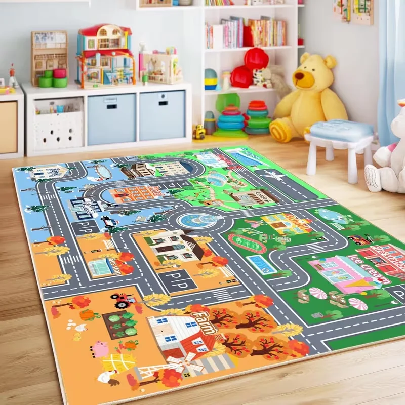 

Детский ковер Urban Road с противоскользящим покрытием для спален, детских комнат, игровых комнат, классов, весенний декор, подарочный ковер