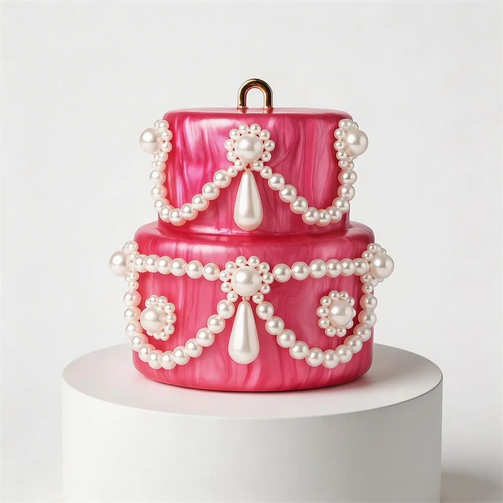 

Mini Pearl Marble Pink Bag Crossbody Beaded Necklace Shoulder Handbag Evening Tote Bag Women Lady Phone Small Woman Handbags