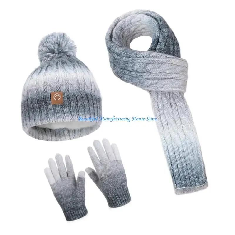 E56A Set Sarung Tangan Syal Topi Musim Dingin Anak-anak Pakaian Tangan Dasi Rajut Tebal Serat Akrilik
