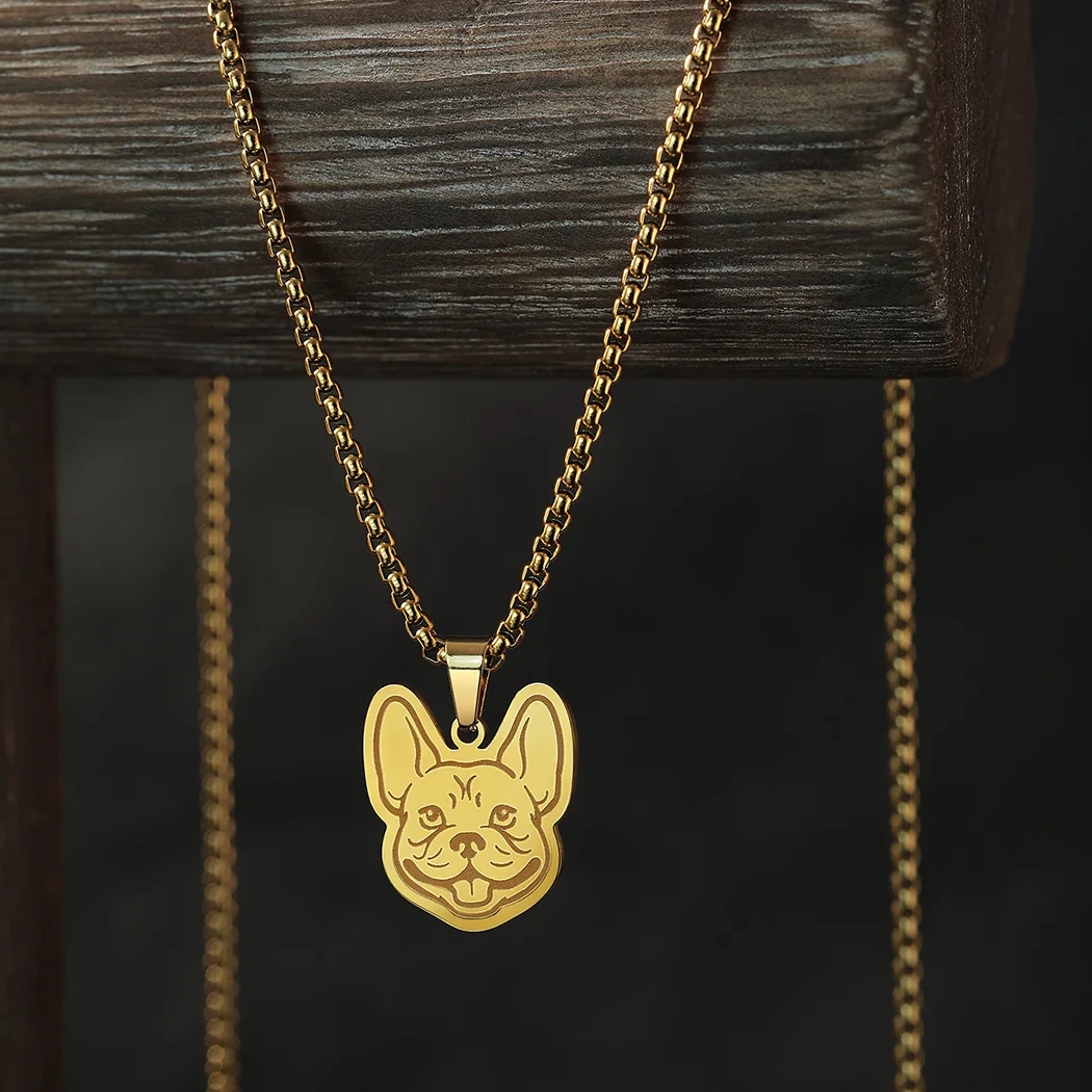 Kinitial Cute Frenchie French Bulldog Dog Necklace Women Girls Stainless Steel Animal Pendant Neck Chain Jewelry Gift For Friend