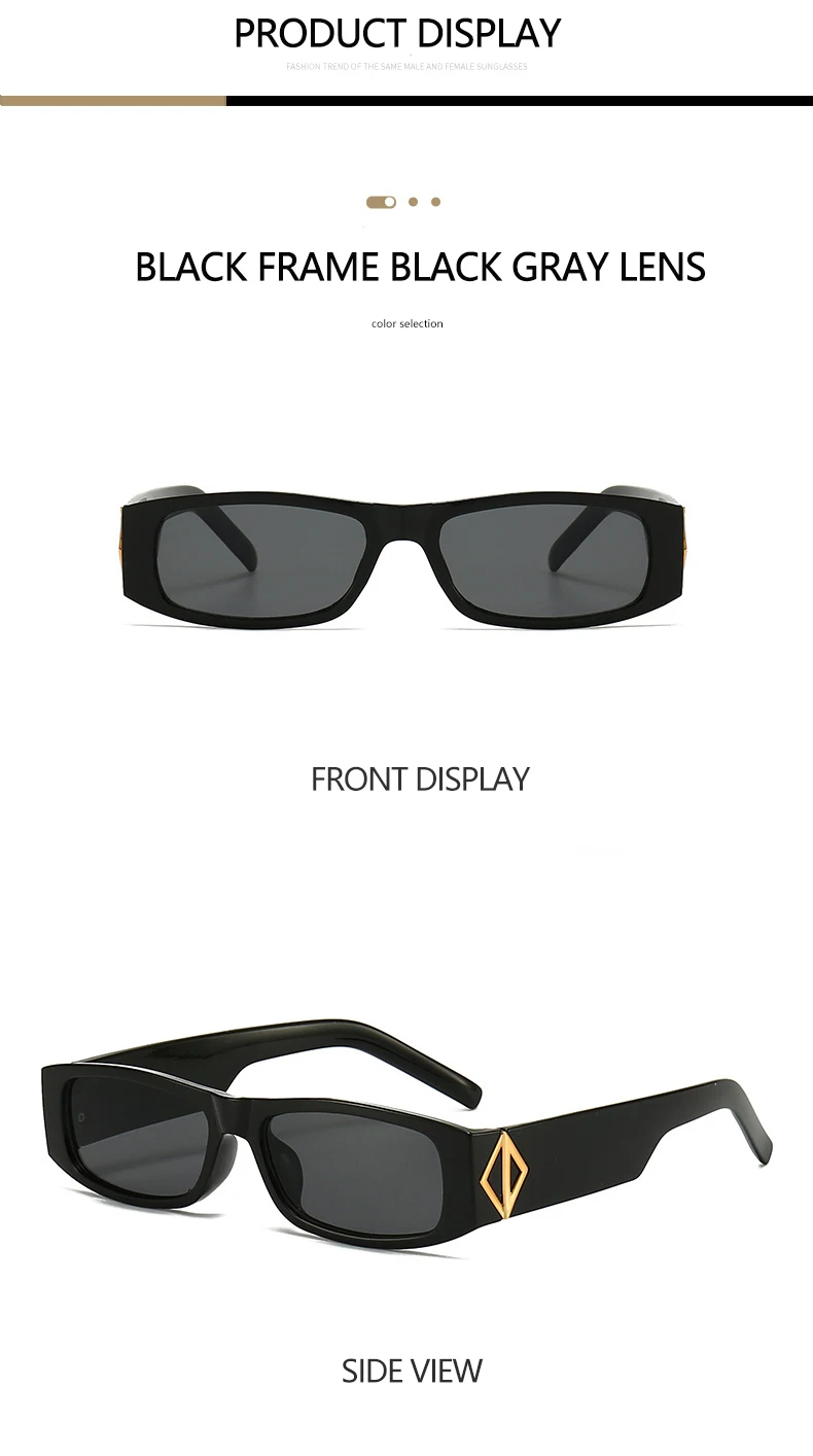 Neue schmale quadratische Sonnenbrille im modischen Stil, PC-Material, goldene Logo-Dekoration, trendiger Streetstyle, Unisex-Sonnenbrille 5378 – Detail 9