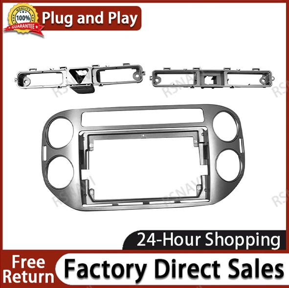 1/2din Auto Dvd Alleen Frame Audio Fitting Adapter Dash Trim Facia Paneel 9Inch Voor Vw Tiguan Donkergrijs 2010-17 Dubbele Radio Speler