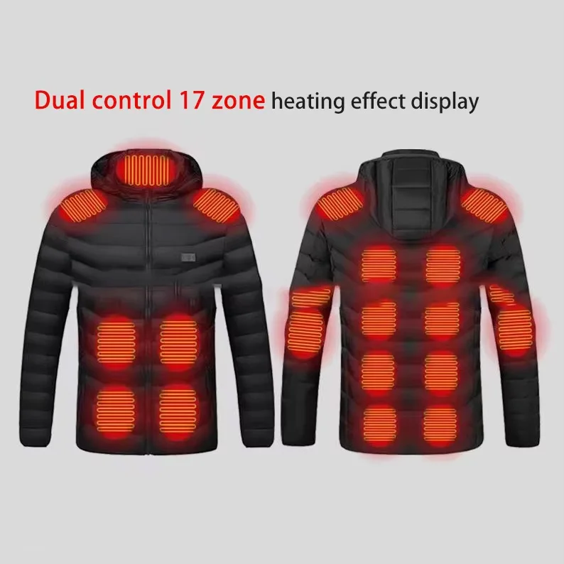17 منطقة التدفئة سترة الرجال الشتاء الدافئة معطف سميك الذكية المزدوج التحكم USB التدفئة وسادة مبطنة في الهواء الطلق الملابس القطنية الدافئة #2
