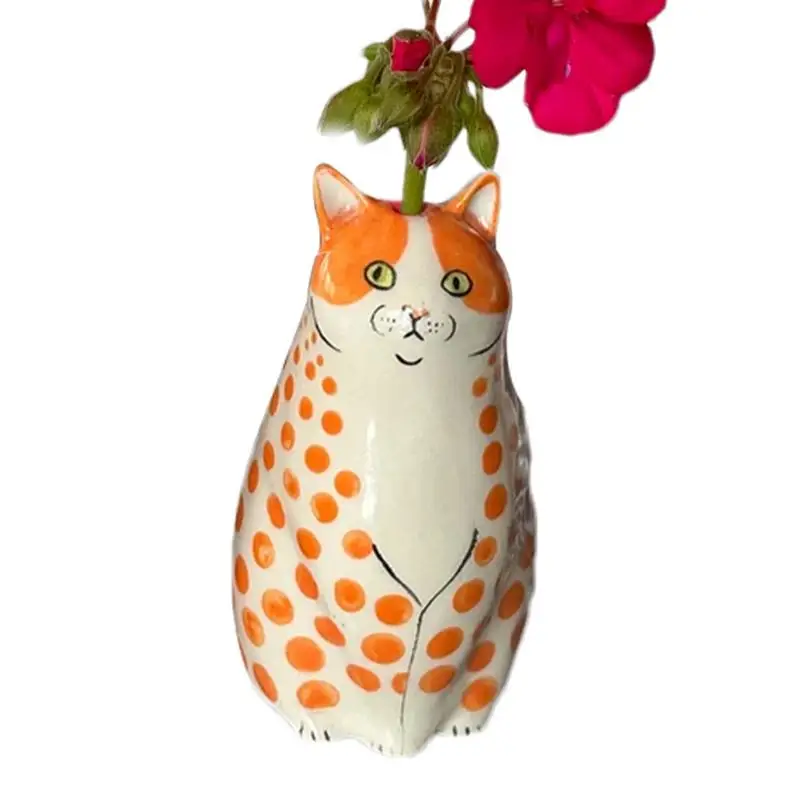 Polka Dot Cat Vase Dot Pattern Resin Cat Vase Cat Vase For Home Bookshelf Shelf Decor Table Decoration Tiny Animal Vases For Cat