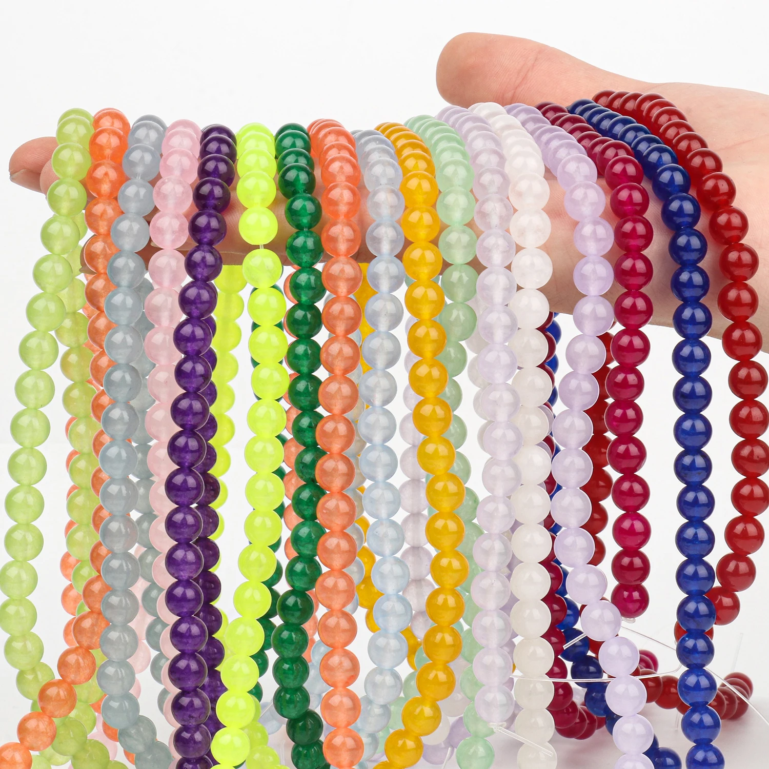 Multi-color Chalcedony Natural Jades Stones Beads Round  Loose Spacer Bedas DIY Bracelets Accessories for Jewelry Making