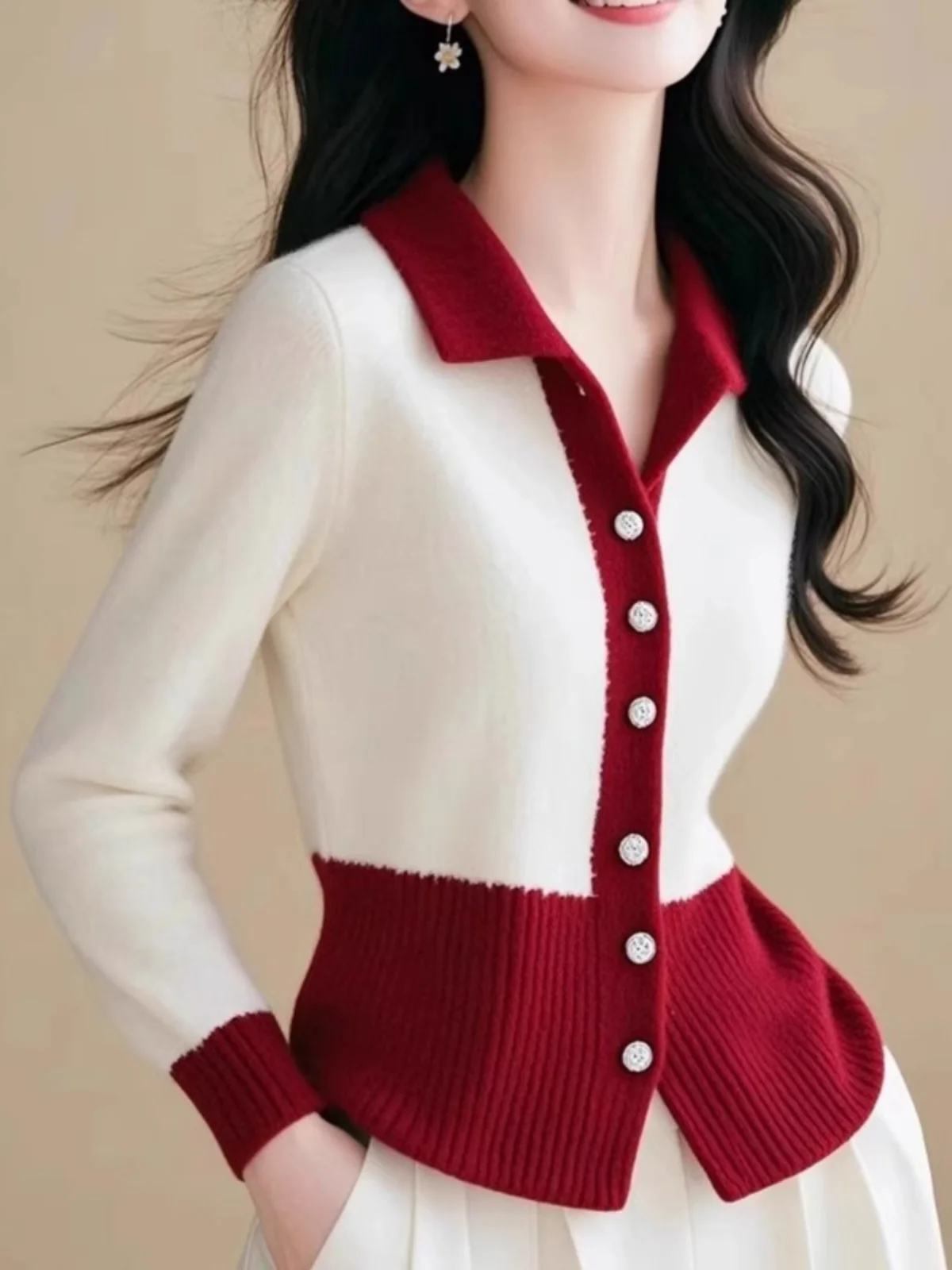 

Ele Korean Sle Long Sve Knitted Open Cardigan Women's Autumn Winter Collar Soft Cozy Color Blo Faion Top