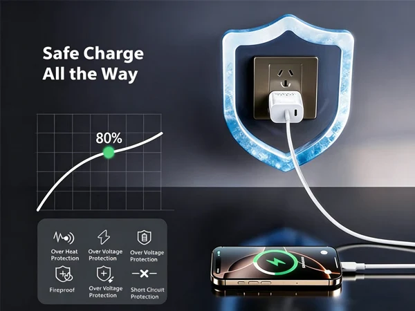 UYUXIO 30W USB-C Wandladegerät US EU Stecker PD Superschnelles Ladegerät Netzteil für Samsung Galaxy iPhone 17 16 15 14 Pro Max – Detail 6