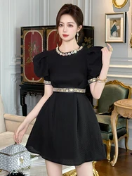 New Summer Fashion Black Short Evening Dress Women Clothes Elegant Luxury Sexy O-Neck Slim Mini A-Line Party Prom Vestido Fiesta