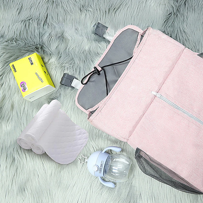 Baby Bed Hanging Storage Bag High-Capacity Waterproof Linen Fabric  Portable Crib Parts Crib Bedding Sets Accessories Nappy Bag