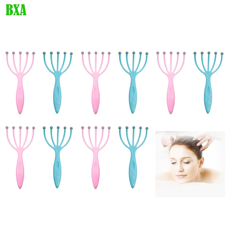 Handheld Cabeça Scalp Massager, Neck Ball Comb, Rolo, 5-Finger Garras, Aço, Spa Relaxar, Cuidados com os cabelos, Hair Growth Head Relief, Head Relief, 10pcs