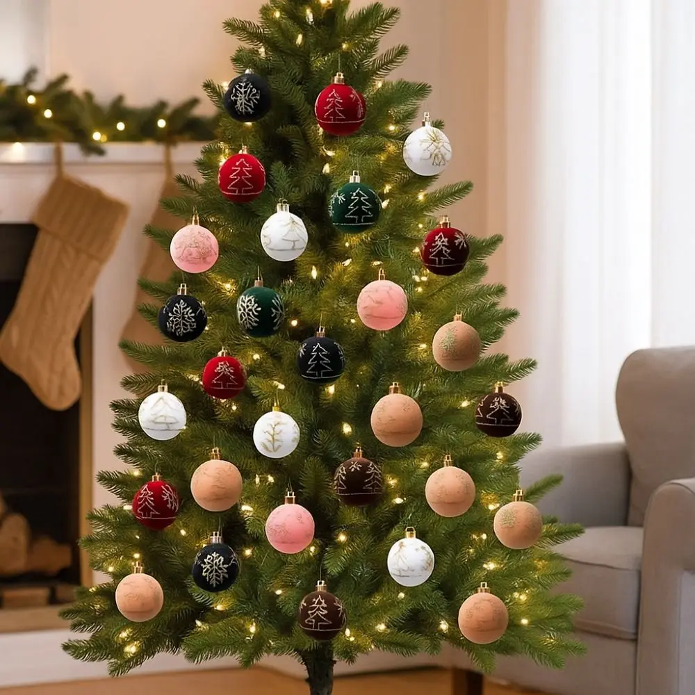 6 سنتيمتر عيد الميلاد الكرة الحلي المخملية الفاخرة عيد الميلاد المجالات شاتيربروف بريق شجرة عيد الميلاد الديكور عطلة الاستخدام