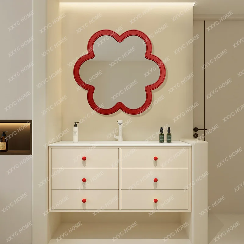 LDopamine cream wind bathroom cabinet combination ceramic integrated oak paint cloud mirror bathroom washstand