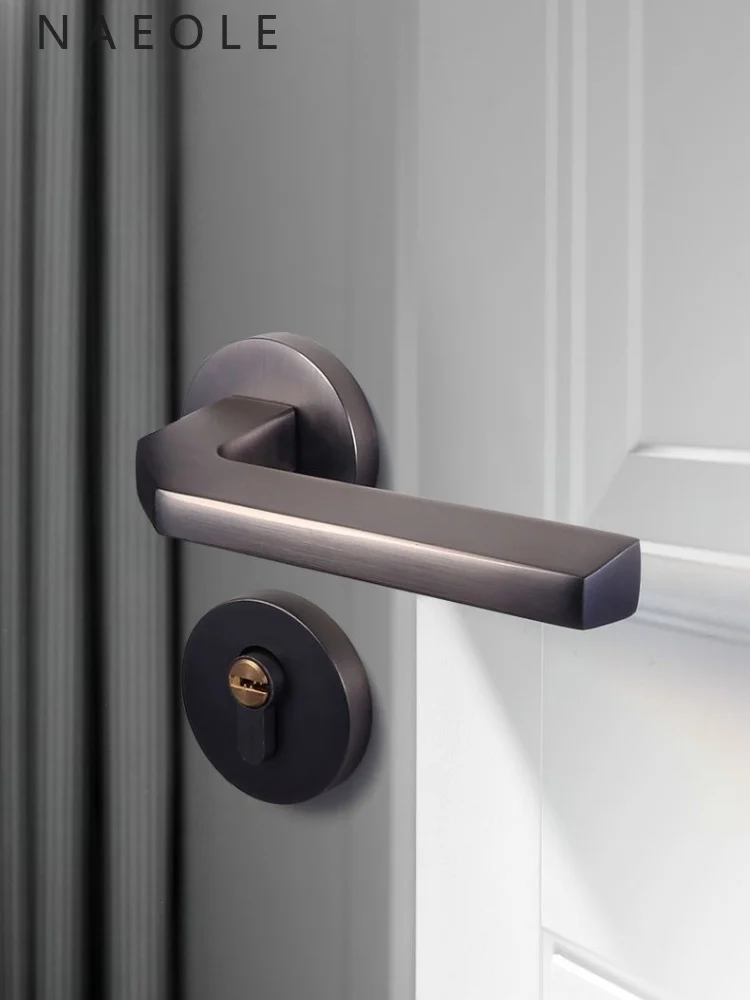 Home Magnetic Matte Silent Bedroom Door Lock Indoor Black Handle Zinc Alloy Suitable for Solid Wood Doors Universal Mortise Lock