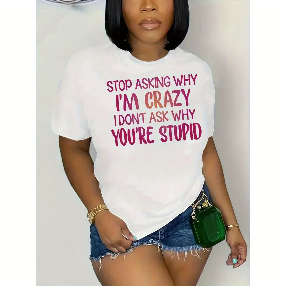 

[Casual Round Neck Short Tee] Plus Size Crazy Print T-shirt, Casual round Neck Short Sleeves T-shirt, Women'S plus Size Clothing