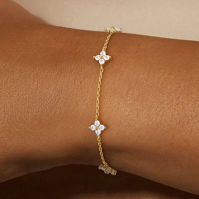 Rrjzz D-Color 3 mm Full Moissanite Clover Armband- und Halsketten-Set für Frauen, VVS1-Imitationsdiamant-Blumenschmuck, Geburtstagsgeschenke – Detail 9