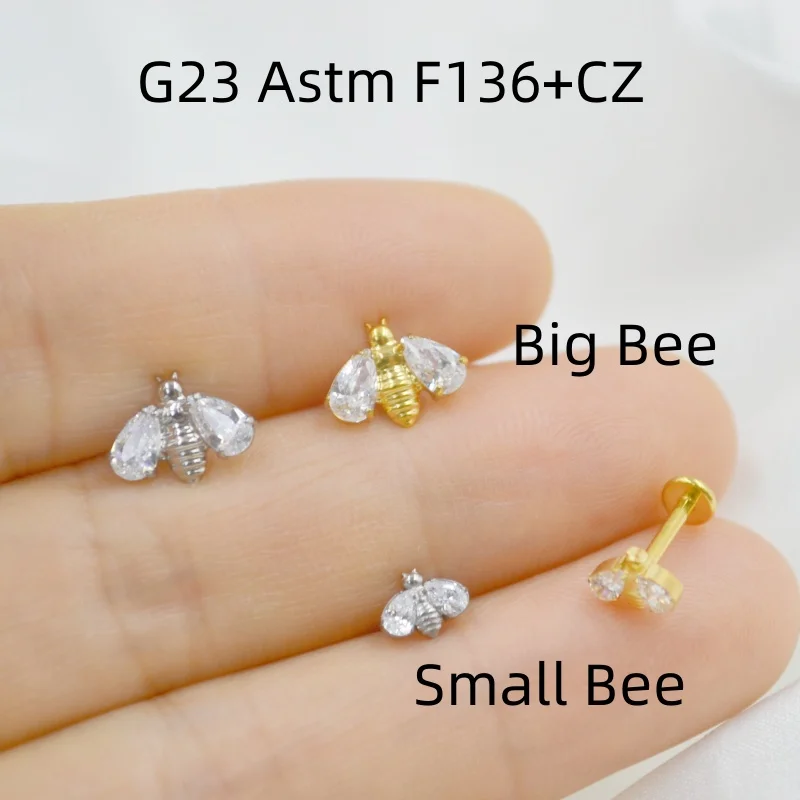 LOT10pcs مجوهرات للجسم 16 جرام G23 التيتانيوم Astm F136 النحل ليف تشيكوسلوفاكيا الشفاه Labret حلقة بار الشفاه ثقب الأذن اللولب بار ثقب المجوهرات #1