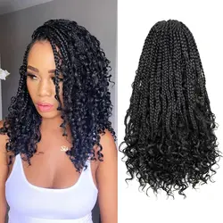 Goddess Box trenzas de ganchillo con extremos rizados, trenzas de ganchillo de 14 pulgadas, extensión de cabello trenzado sintético para mujeres negras