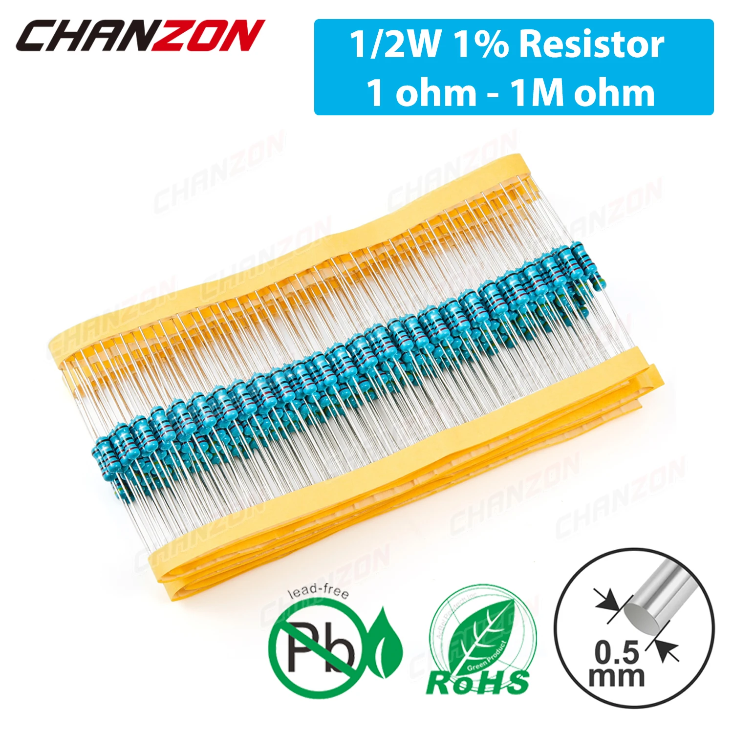 100 Pcs 1/2W 1% Metal Film Resistors 1ohm - 1M ohm 1/2 Watt 0.5 W High Precision MF Fixed Resistance 1K 10K 47K 100K 4R7 2K2 2R2