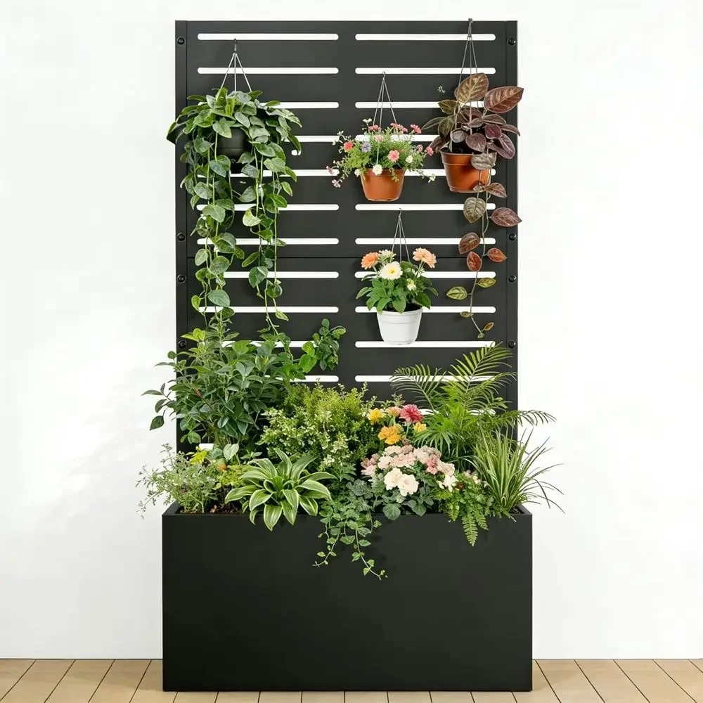Raised Garden Bed with Trellis, 47x24x12, Planter Box for Climbing Plants, Vegetables & Vines, Features Drainage Holes and Priva