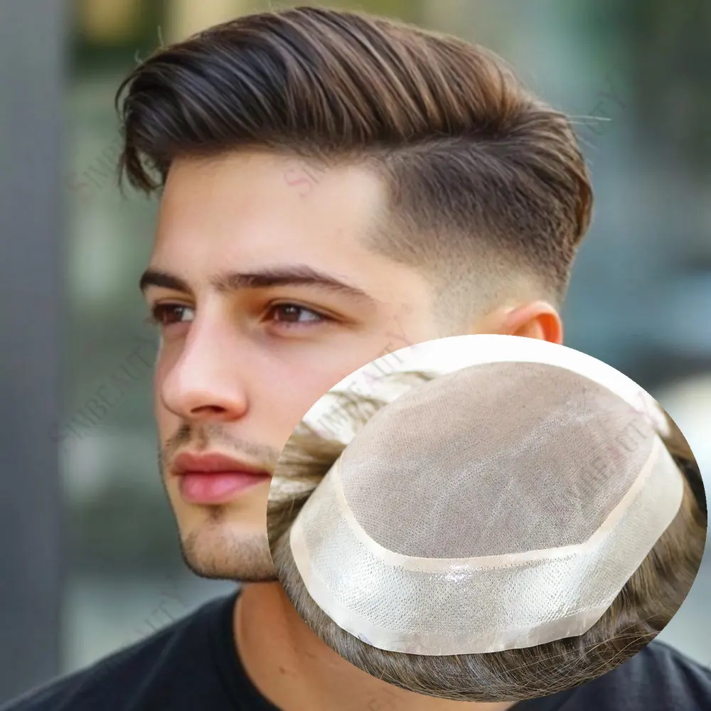 

Realistic Men's Toupee Blonde Brown Black Natural Hairline Fine Mono PU Base European Human Hair Durable Prosthesis System Unit