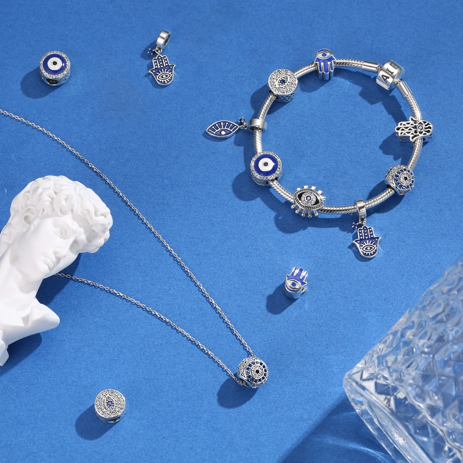 

Big Eye 925 Sterling Silver Evil Eyes Beads Fatima Hand Hamsa Hand Dangle Charm Beads fit Bracelets & Bangles Infinity Charm