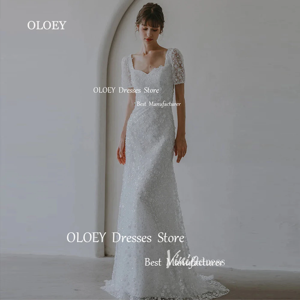 OLOEY Exquisite 3D Appliques Glittery Wedding Dresses Korea Photoshoot Backless Floor Length Zipper Back Bridal Gown Custom Made