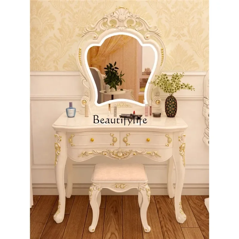 

LJY**European dressing table bedroom simple modern small light luxury 2025 new makeup table French cream style