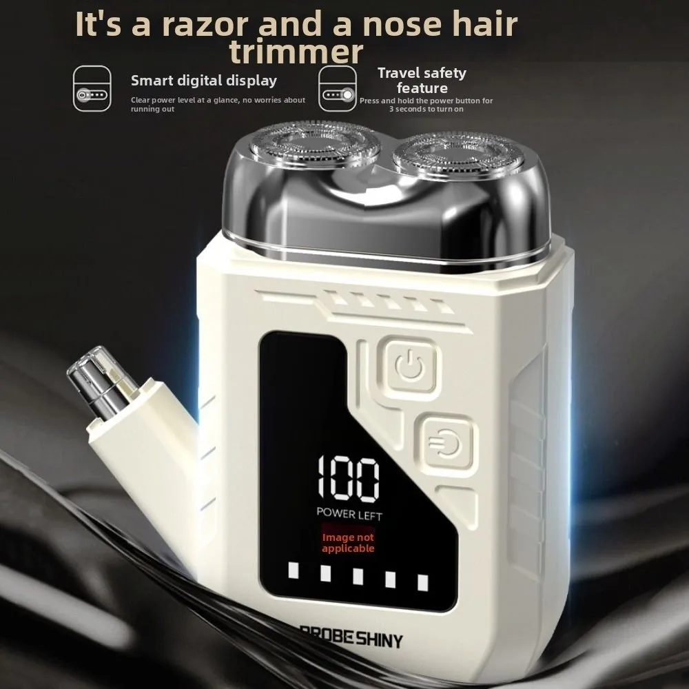 2in1 Mini Electric Shaver Painless Digital Display Electric Nose Hair Trimmer Efficient Shaving with Mirror