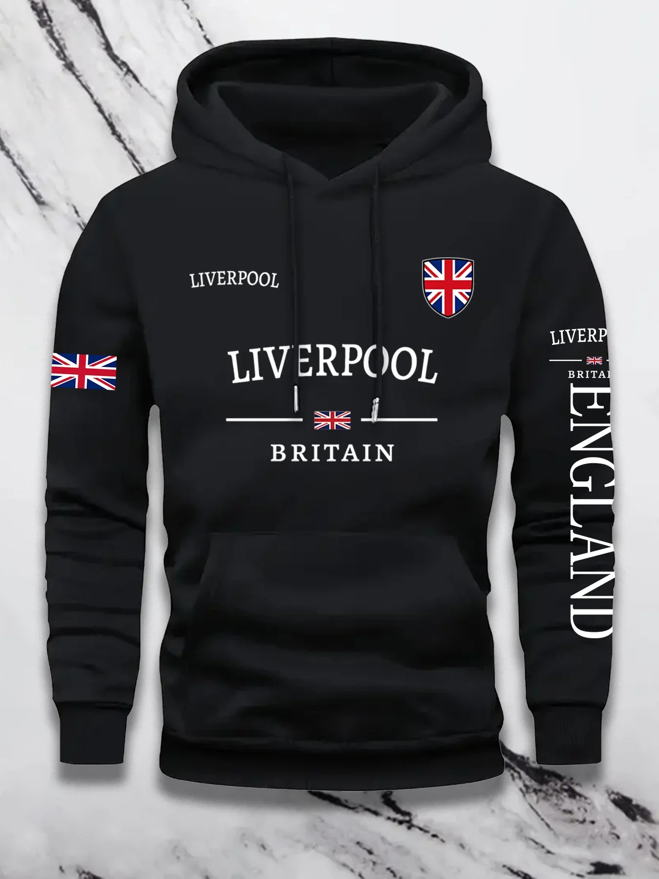 Fall/Winter Men's Long-Sleeved Hooded Sweater - Popular British Flag Print Couple's Loose-Fitting Warm Hooded Sweatshirt