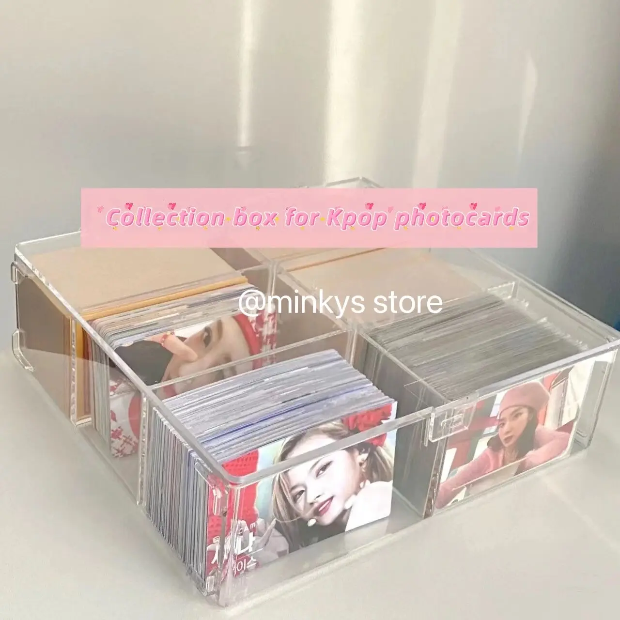 MINKYS Kawaii Hot Transparent Kpop Photocard Storage Box Photo Card Collection Organizer Box School Stationery