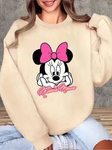 Couple Women's Disneyland Minnie Bow Mickey Cotton Hoodies Sweatshirt Pullover Casual Autumn Winter Cozy Fleece Long Sleeve Top