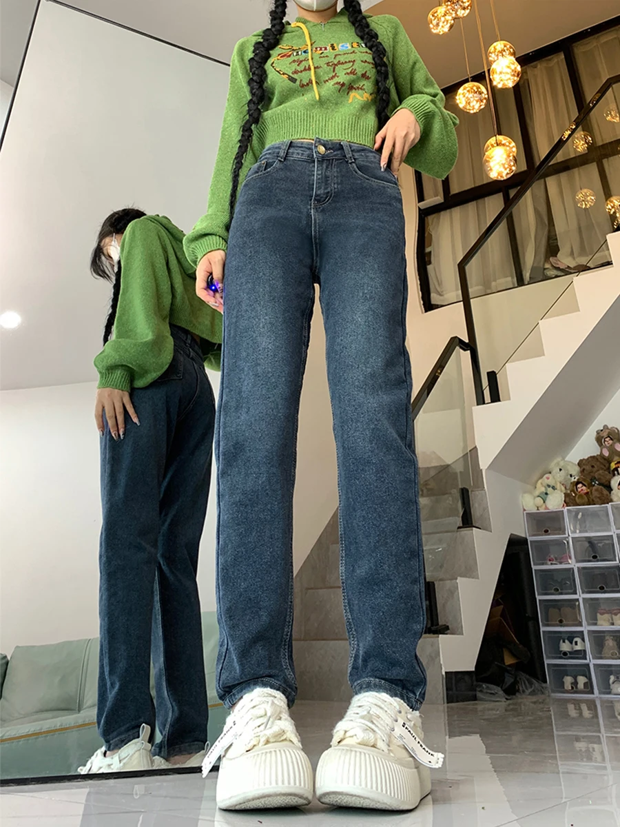 

High Waist Elastic Black Jeans Women's Spring Autumn plus Size Pear Shape Slimming Nine Tube Straight Leg Pants