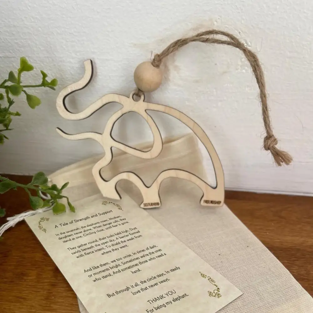 Friendship Elephant Pendant Sisterhood Symbol Decor Elephant Wooden Ornament Friendship Elephant Charm with Story Card Gifts