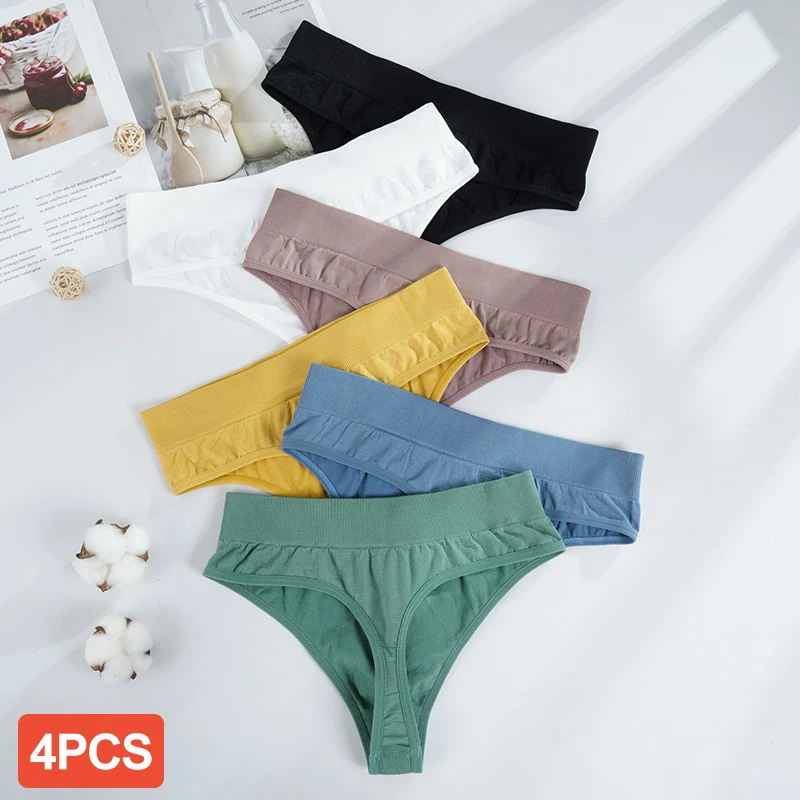 4PCS/set Sexy Thongs Panties Women G-String Female Underpants Seamless Girl Comfortable Underwear Mid-Rise Thong Lingerie