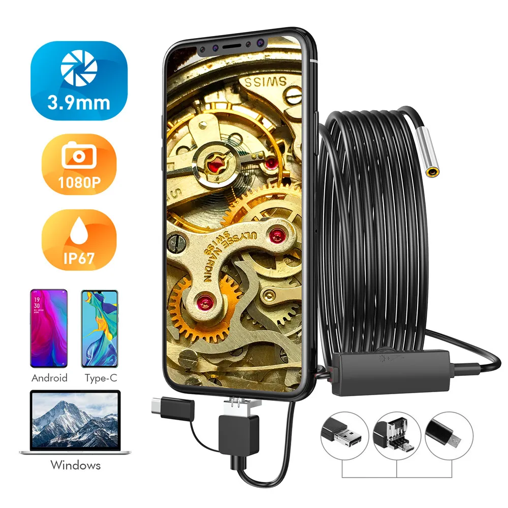 3.9mm 3in1 USB Slim Rigid Cable Endoscope Water-proof IP66 CMOS Borescope  Microscope Camera For PCB Repairing Check