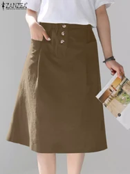 ZANZEA Women Elegant Elastic High Waist Skirts Casual Loose Solid Color A-line Knee-length Skirt 2024 Fashion Daily Faldas Mujer