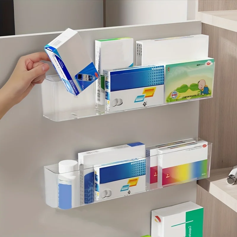 Wall-Mounted Transparent Medicine Storage Box, No Drill Multi-Layer Organizer, Large Capacity Cabinet Door Storage Rack