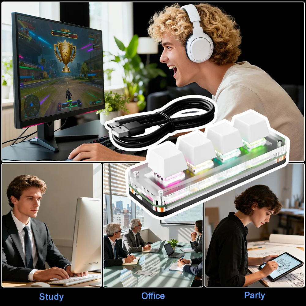 USB Mechanical Keyboard 4 Keys Hot Swap Mini Keyboard Custom Programming Knob Keyboard RGB Programming Macro Game Photoshop