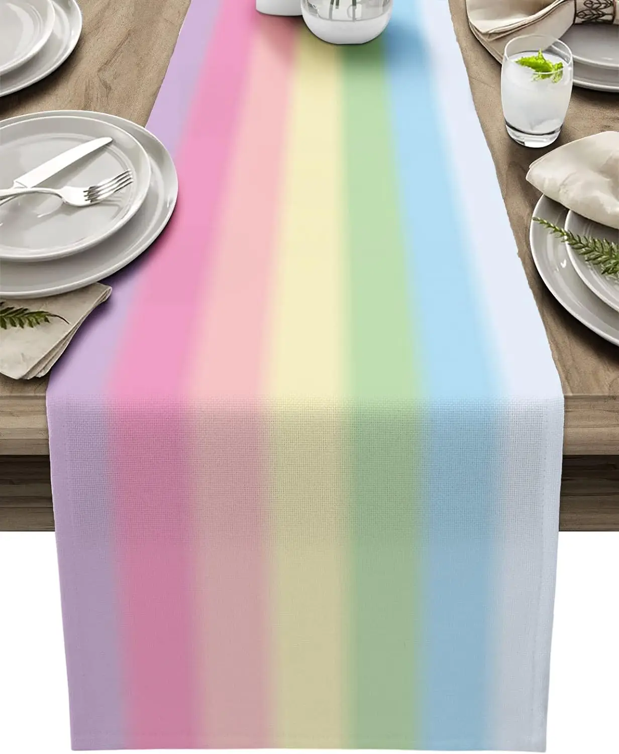Candy Rainbow Stripes Lniane bieżniki na stół Zmywalna tekstura artystyczna Komoda Szalik Dekoracja stołu Wakacje Ślub Dom Jadalnia Impreza Dekoracja