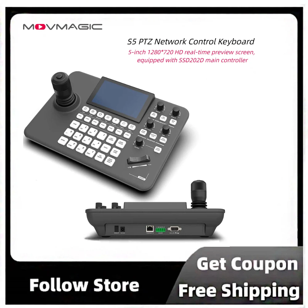 Movmagic S5 IP PTZ Camera Controller Keyboard 4D Variable Speed Joystick 1080P H.264 Decode RS232 RS485 RJ45 For School Factory