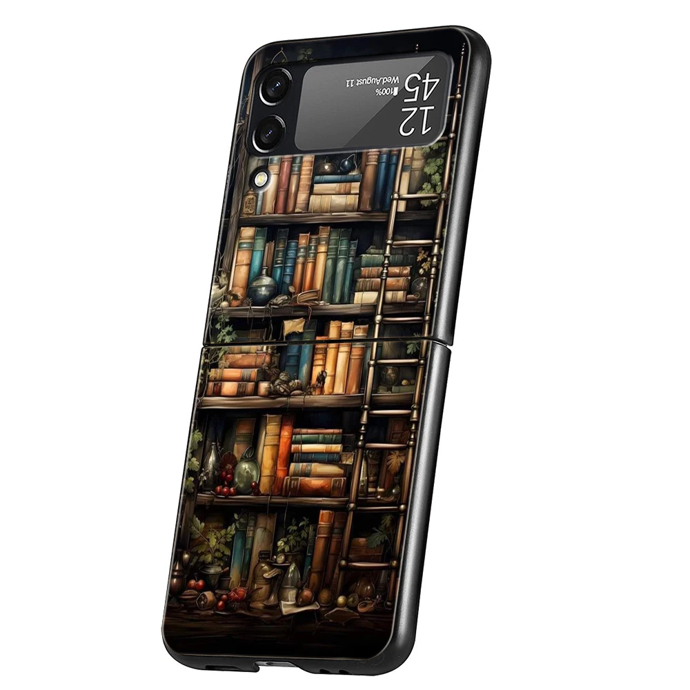 Read Books illustration Hard PC Phone Case For Samsung Galaxy Z Flip 6 5 4 Black Cover For Galaxy Z Flip 3 Foldable Shockproof