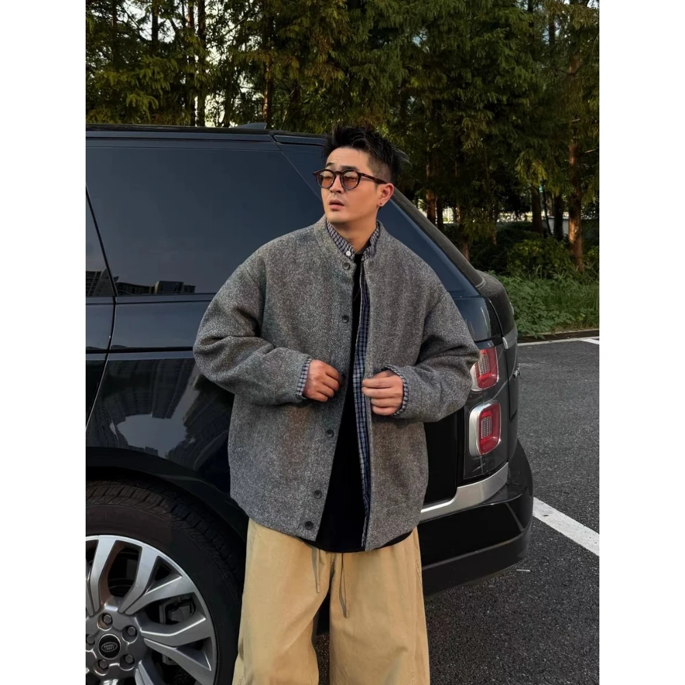 

Autumn and winter fake two plaid knitted shirt jacket men's vintage style casual cardigan sweater