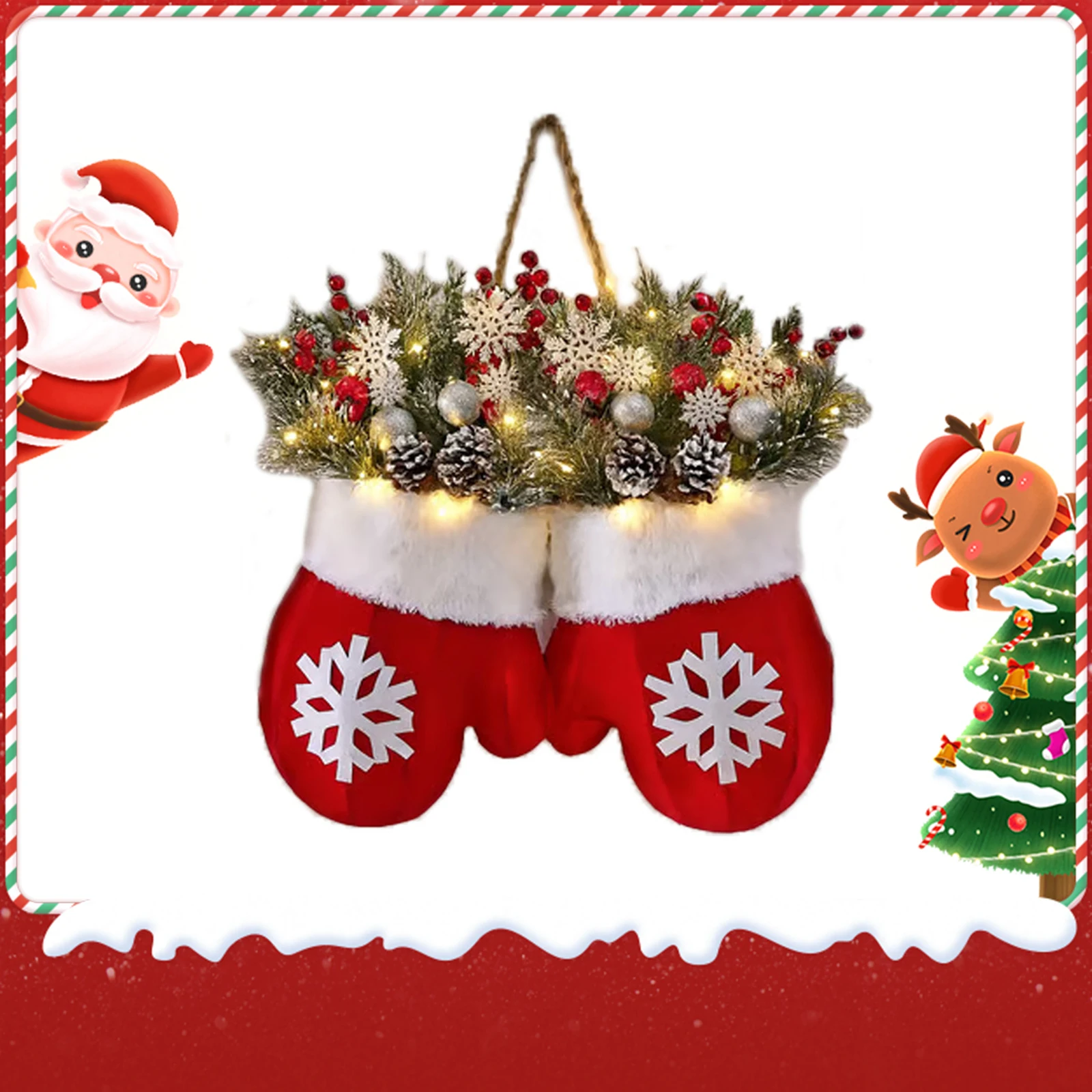 

Christmas Gloves Door Decoration with Light LED Christmas Decoration Artificial Garland for DIY Front Door Window Wall