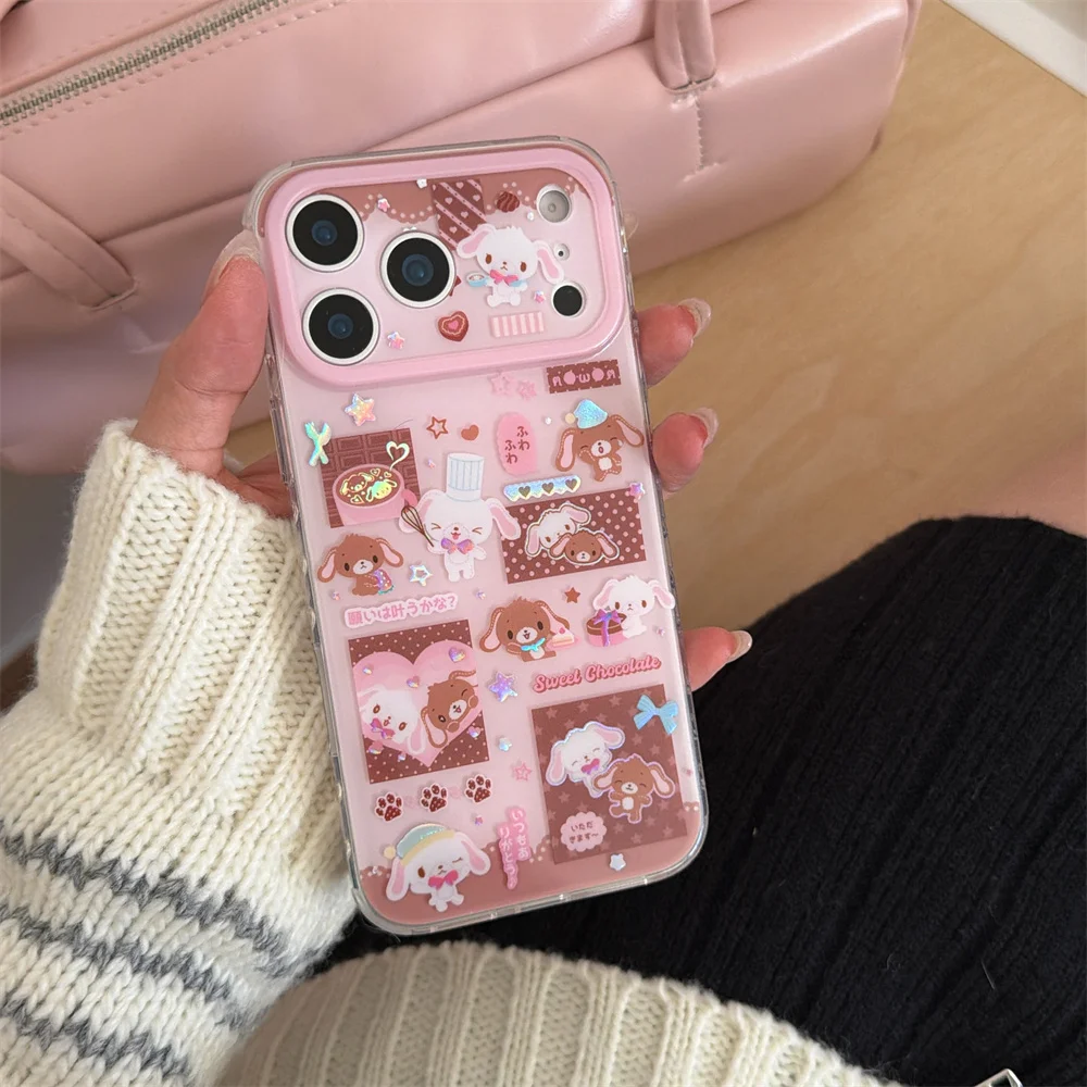 

Korean Cute Cartoon Dessert Rabbit Phone Case for iPhone 17 Pro 15 14 16 Pro Max Kawaii Funda Shockproof Cases For Apple 17 Case
