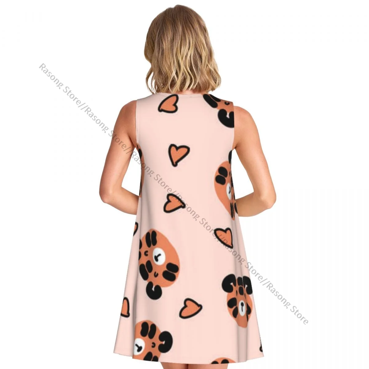 Damesjurk Zomer Casual T-shirt Jurken Strand Cover-up Tijgergezichten en hartenprint Tankjurk