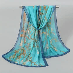 Plum Blossom Pattern Simulation Silk Scarf Women's Chiffon Scarf Long Gauze Scarf Sunscreen Shoulder Bag Headscarf